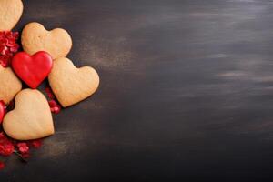 ai generato a forma di cuore biscotti per san valentino giorno con copia spazio. foto