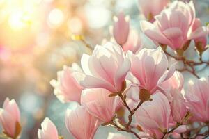 ai generato magnolia fiori indicare il arrivo di primavera foto