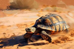 ai generato tartaruga nel il deserto con soleggiato tempo metereologico foto