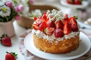 ai generato torta di formaggio strawberrie dolce mascarpone torta. foto