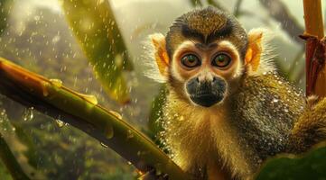 ai generato scimmia su albero nel il tropicale foresta foto