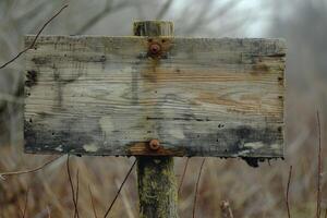 ai generato vecchio di legno cartello nel natura foto