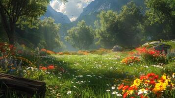 ai generato sentiero taglio attraverso lussureggiante verde foresta foto