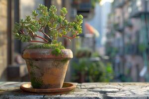 ai generato verde portulacaria afra nel Marrone pentola. foto