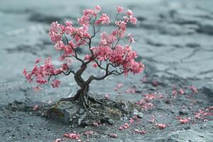 ai generato piccolo albero con rosa fiori foto