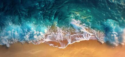 ai generato aereo Visualizza di spiaggia e oceano foto