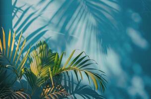 ai generato palma le foglie contro un' blu sfondo foto