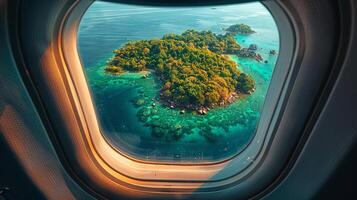 ai generato aereo finestra Visualizza di tropicale isola foto