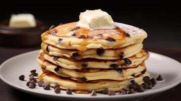 ai generato delizioso cioccolato patata fritta Pancakes con burroso bontà foto