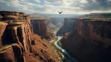 ai generato uccelli occhio Visualizza di canyon paesaggio sfondo foto