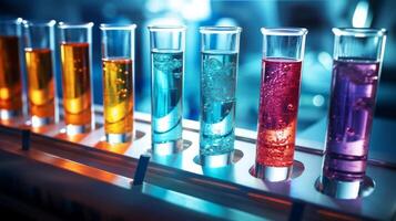 ai generato colorato liquidi riempire test tubi. foto