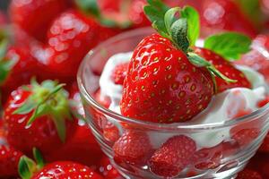 ai generato dolce con fragole e frustato crema foto