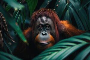 ai generato un' immagine di un orangutan nel un' giungla. foto