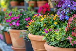 ai generato floreale composizione. impianti nel pentola impianti formatura un' bellissimo composizione fiore. foto