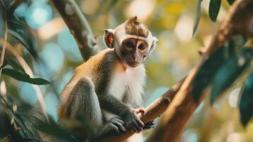 ai generato bellissimo scimmia la spesa tempo nel natura. foto