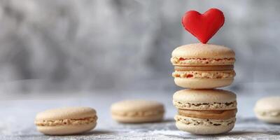 ai generato un' pila di macarons con un' a forma di cuore macaron su superiore foto