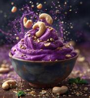 ai generato ciotola di brasiliano congelato acai bacca con tropicale frutta foto