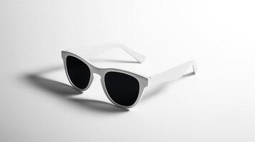 ai generato il Perfetto accessorio, senza sforzo elegante, bianca elegante occhiali da sole su bianca sfondo, generativo ai foto