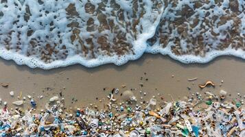 ai generato micro plastica rifiuto quello inquina il spiaggia foto