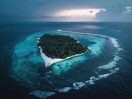 ai generato aereo Visualizza di un' bellissimo tropicale isola nel il mezzo di il oceano foto