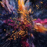 ai generato vivace esplosione di colorato particelle sfondo foto