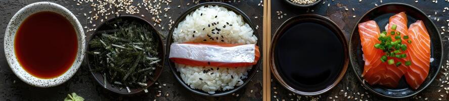 ai generato alcuni crudo ingredienti per rendere Sushi foto