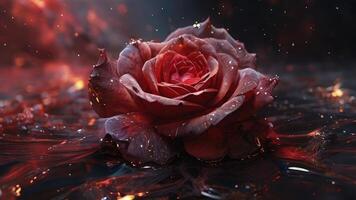 ai generato scarlatto rosa petali in mezzo in profondità buio foto
