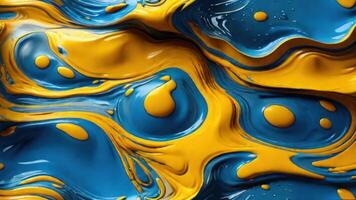 ai generato liquido blu e giallo astratto sfondo foto