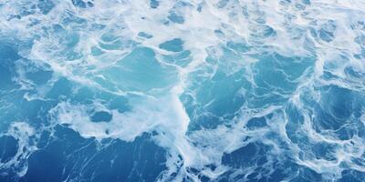 ai generato astratto blu oceano onde Crashing con bianca schiuma e spruzzi sfondo. h2o espressivo, artistico, modello struttura sfondo fondale foto