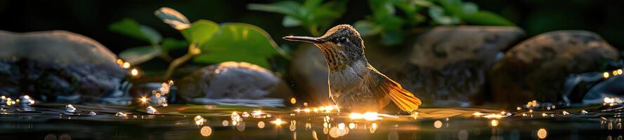 ai generato un' molto bellissimo colibrì vicino il fiume foto