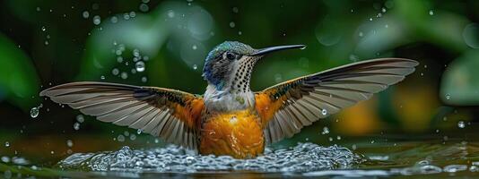 ai generato un' molto bellissimo colibrì vicino il fiume foto