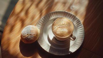 ai generato un' tazza di cappuccino con un' ciambella foto