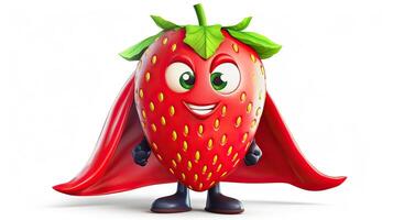 frutta supereroe fragola nel cartone animato costume su bianca sfondo foto