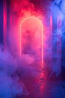 ai generato fumoso Ingresso con neon stile luci, panoramico fondali foto