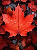 ai generato uno vivido autunno colorato acero foglia nel rosso e giallo colori. foglia colore asciutto parco vicino illustrazione foresta autunno, naturale stagione, all'aperto giardino foglia colore asciutto parco vicino foto