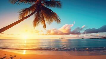 ai generato cielo tramonto a spiaggia scenario, se è il caldo tonalità di un' Alba o tramonto, scintillante riflessione di il sole su il nuvole, il cielo e nuvole avere il energia per ispirare foto