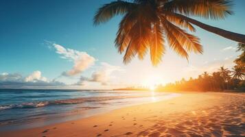 ai generato cielo tramonto a spiaggia scenario, se è il caldo tonalità di un' Alba o tramonto, scintillante riflessione di il sole su il nuvole, il cielo e nuvole avere il energia per ispirare foto