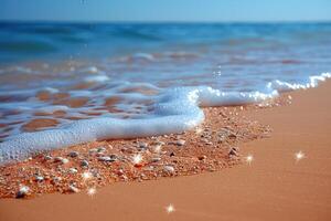 ai generato spiaggia sabbia con oceano paesaggio professionale fotografia foto