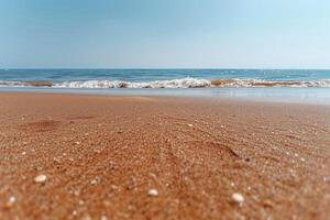 ai generato spiaggia sabbia con oceano paesaggio professionale fotografia foto