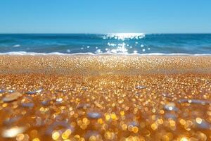 ai generato spiaggia sabbia con oceano paesaggio professionale fotografia foto