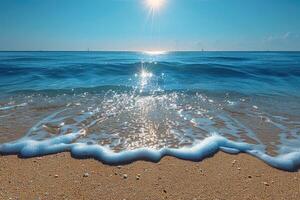 ai generato spiaggia sabbia con oceano paesaggio professionale fotografia foto