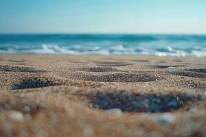 ai generato spiaggia sabbia con oceano paesaggio professionale fotografia foto