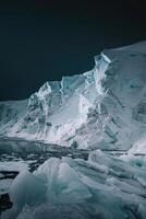 ai generato Antartide ghiacciaio paesaggio a notte foto