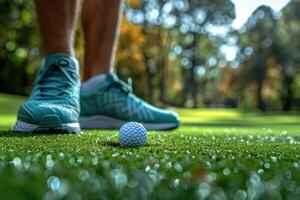 ai generato golf buco e palle su il verde foto