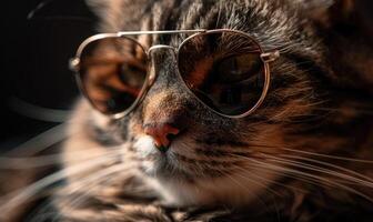 ai generato ritratto di un' bellissimo gatto nel il giro occhiali. selettivo messa a fuoco. foto