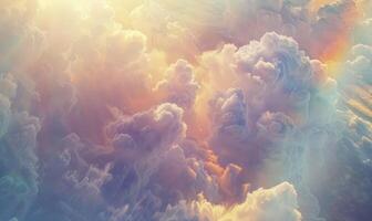 ai generato tramonto cielo sfondo con minuscolo nuvole e arcobaleno, foto