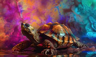 ai generato tartaruga su colorato sfondo con spazio per testo foto