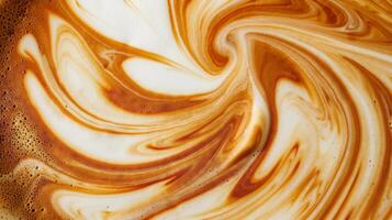 ai generato vorticoso modelli nel un' appena preparato latte macchiato foto