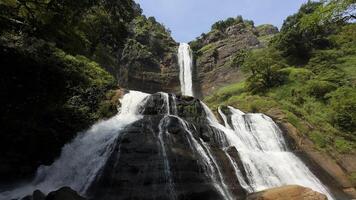 sfondo natura paesaggio cascata nel il giungla con rocce e alberi foto