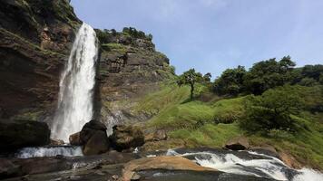 sfondo natura paesaggio cascata nel il giungla con rocce e alberi foto